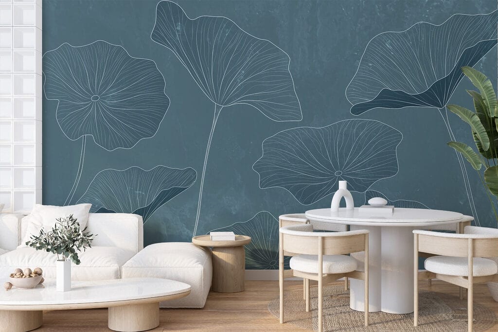 Drawing of leaves on a blue background Drawing of leaves on a blue background