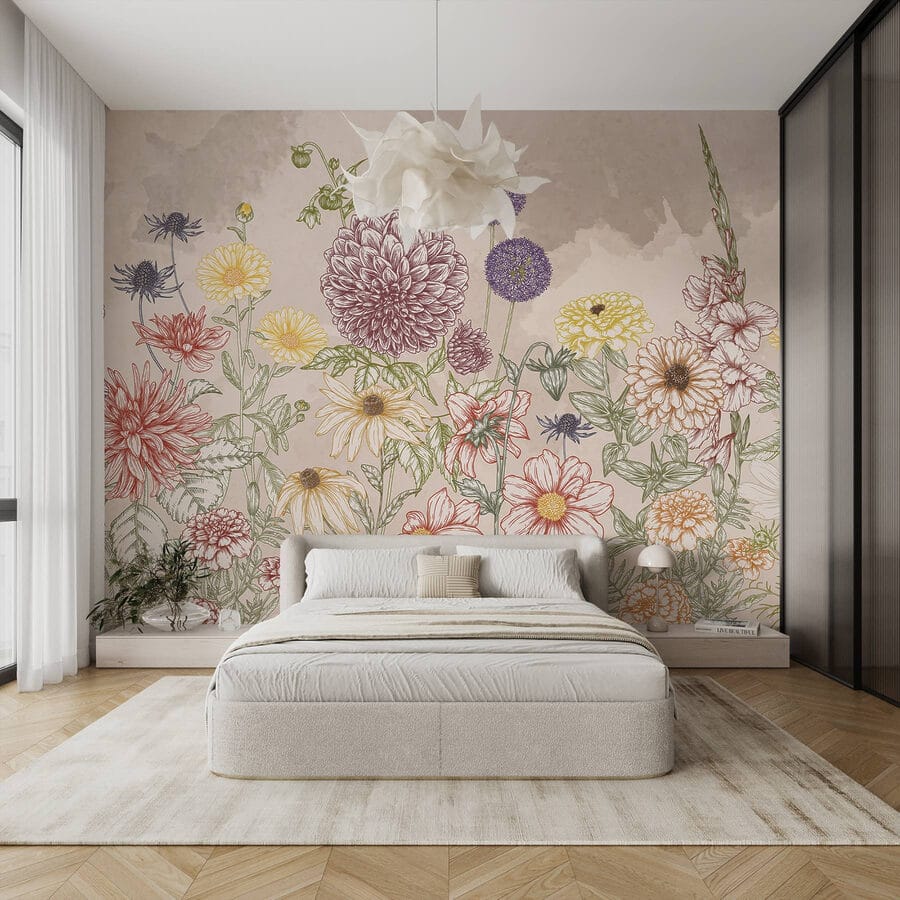 Grupo de flores sobre fondo beige