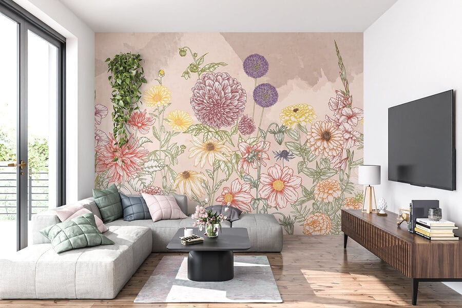 Grupo de flores sobre fondo beige