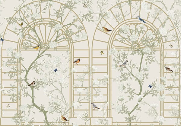 Papel pintado con una escalera y pájaros Papel pintado con una escalera y pájaros
