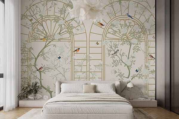 Papel pintado con una escalera y pájaros Papel pintado con una escalera y pájaros