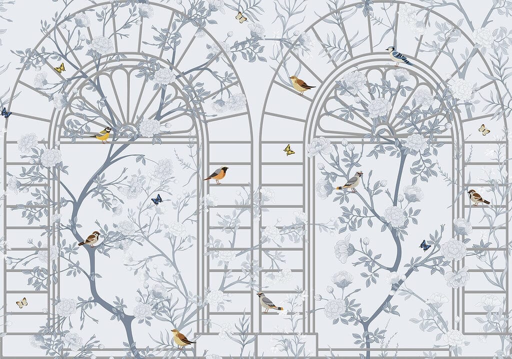 Papel pintado con una escalera y pájaros Papel pintado con una escalera y pájaros