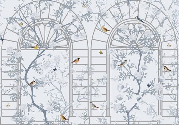 Papel pintado con una escalera y pájaros Papel pintado con una escalera y pájaros
