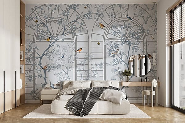 Papel pintado con una escalera y pájaros Papel pintado con una escalera y pájaros