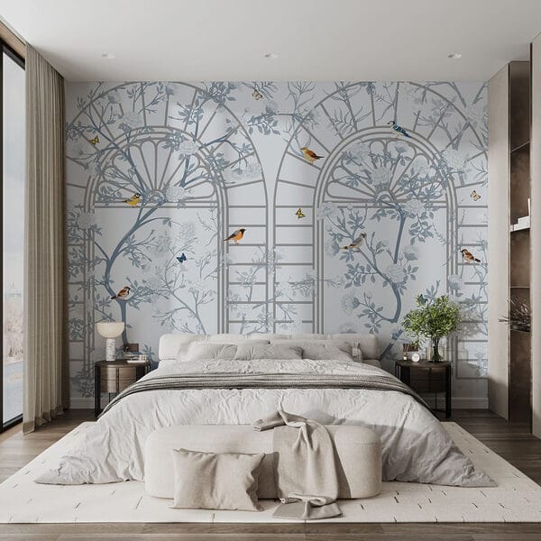 Papel pintado con una escalera y pájaros Papel pintado con una escalera y pájaros