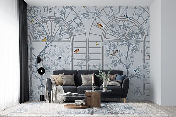 Papel pintado con una escalera y pájaros Papel pintado con una escalera y pájaros
