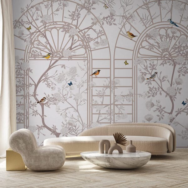 Papel pintado con una escalera y pájaros Papel pintado con una escalera y pájaros