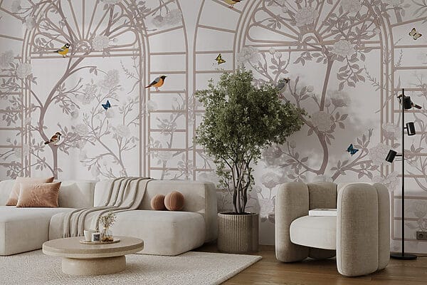 Papel pintado con una escalera y pájaros Papel pintado con una escalera y pájaros