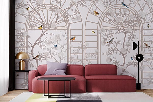 Papel pintado con una escalera y pájaros Papel pintado con una escalera y pájaros