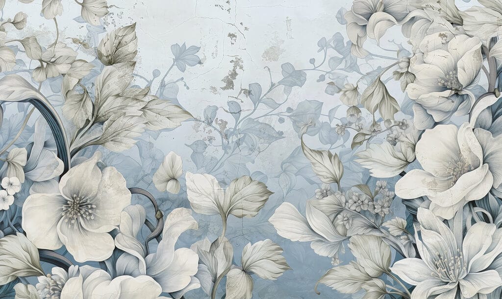 Papel pintado con flores y hojas Papel pintado con flores y hojas