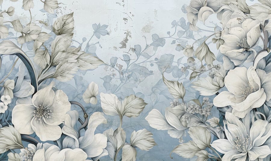Papel pintado con flores y hojas