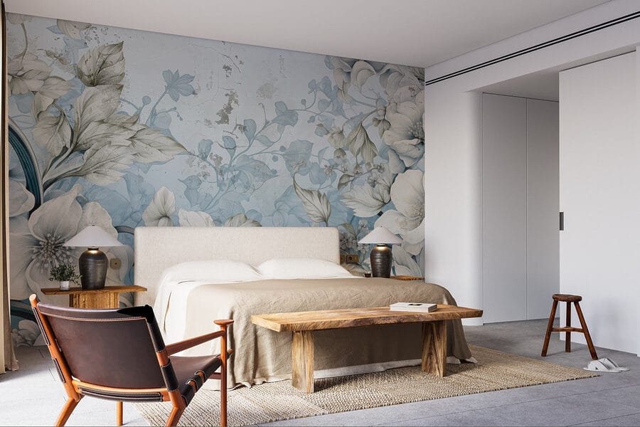 Papel pintado con flores y hojas