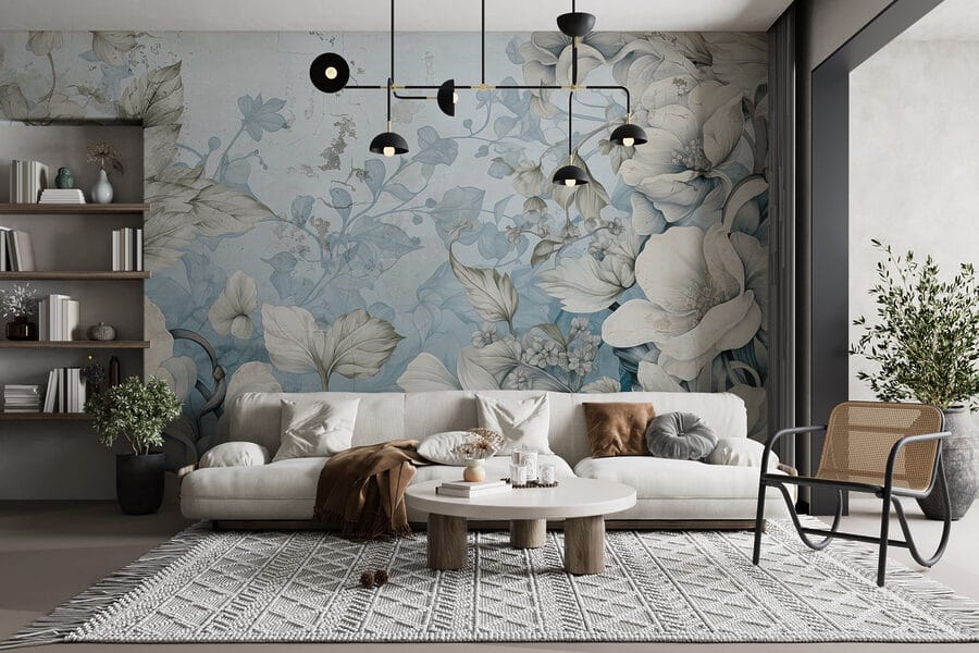 Papel pintado con flores y hojas