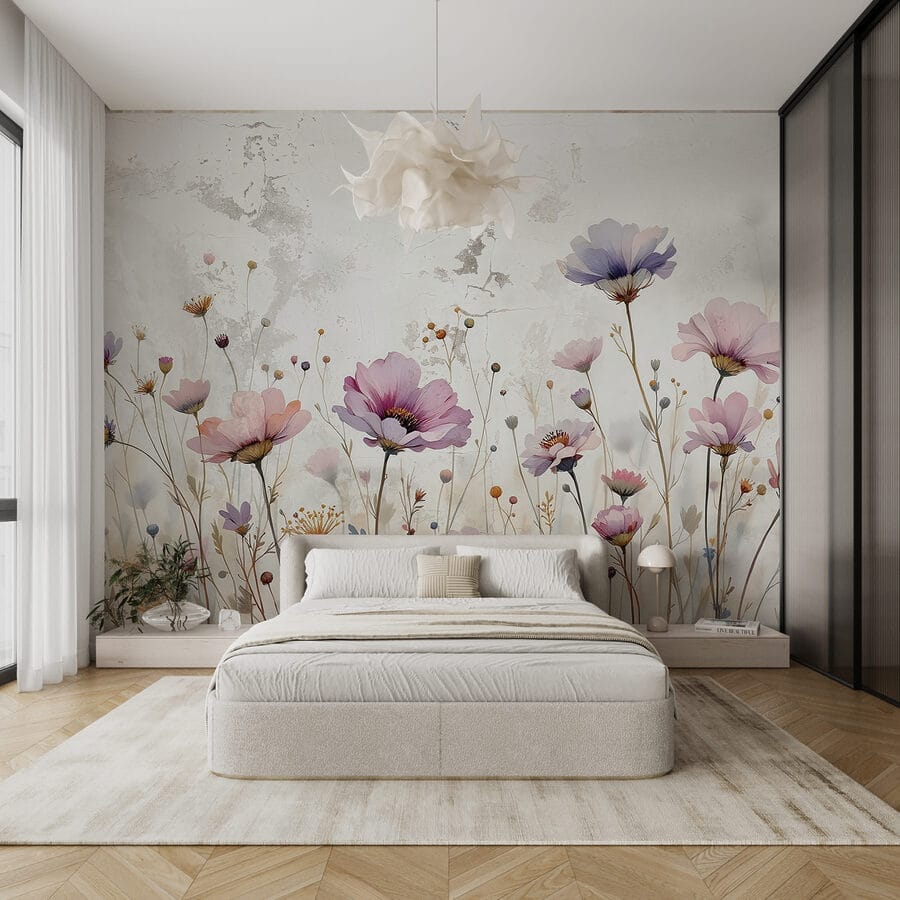 Pintura de flores en una pared