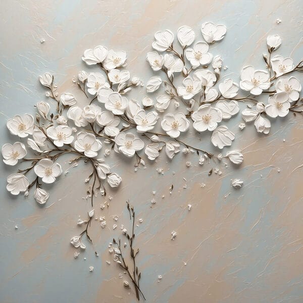 White flowers on a blue and white background White flowers on a blue and white background