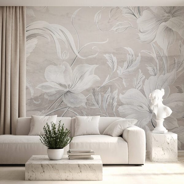 Motivo floral blanco y gris Motivo floral blanco y gris