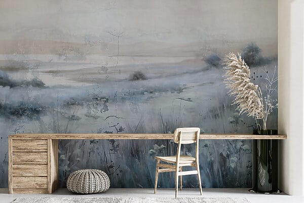 Pintura de un campo de hierba y un río Pintura de un campo de hierba y un río