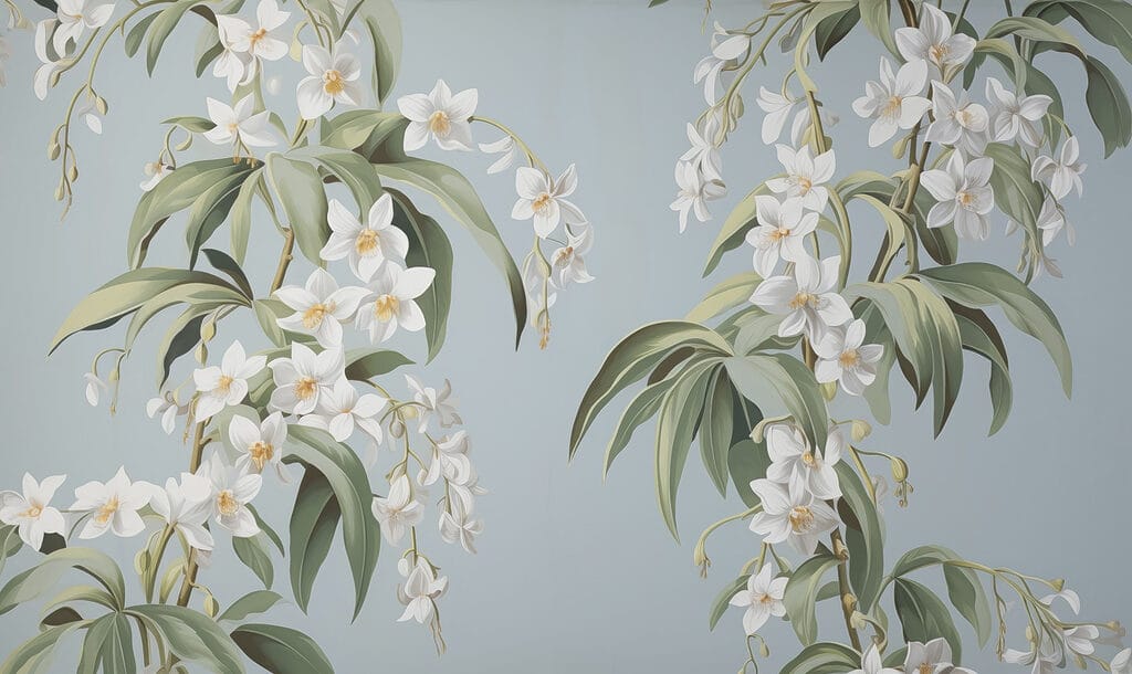 Papel pintado con flores blancas Papel pintado con flores blancas