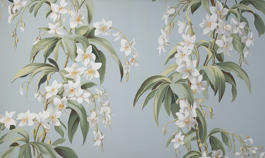 Papel pintado con flores blancas