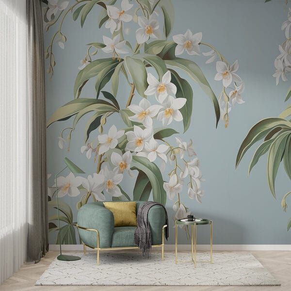 Papel pintado con flores blancas Papel pintado con flores blancas