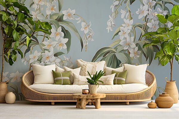 Papel pintado con flores blancas Papel pintado con flores blancas