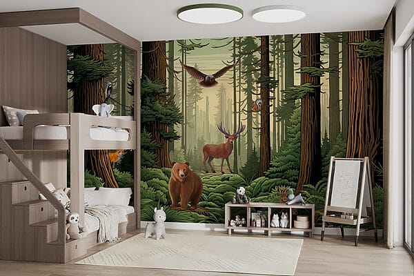 Bosque con animales y pájaros Bosque con animales y pájaros