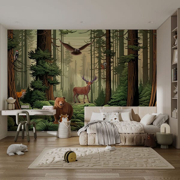 Bosque con animales y pájaros Bosque con animales y pájaros