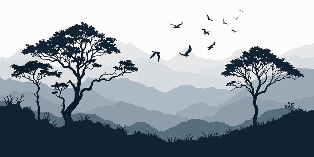 Pájaros volando sobre una cordillera Pájaros volando sobre una cordillera