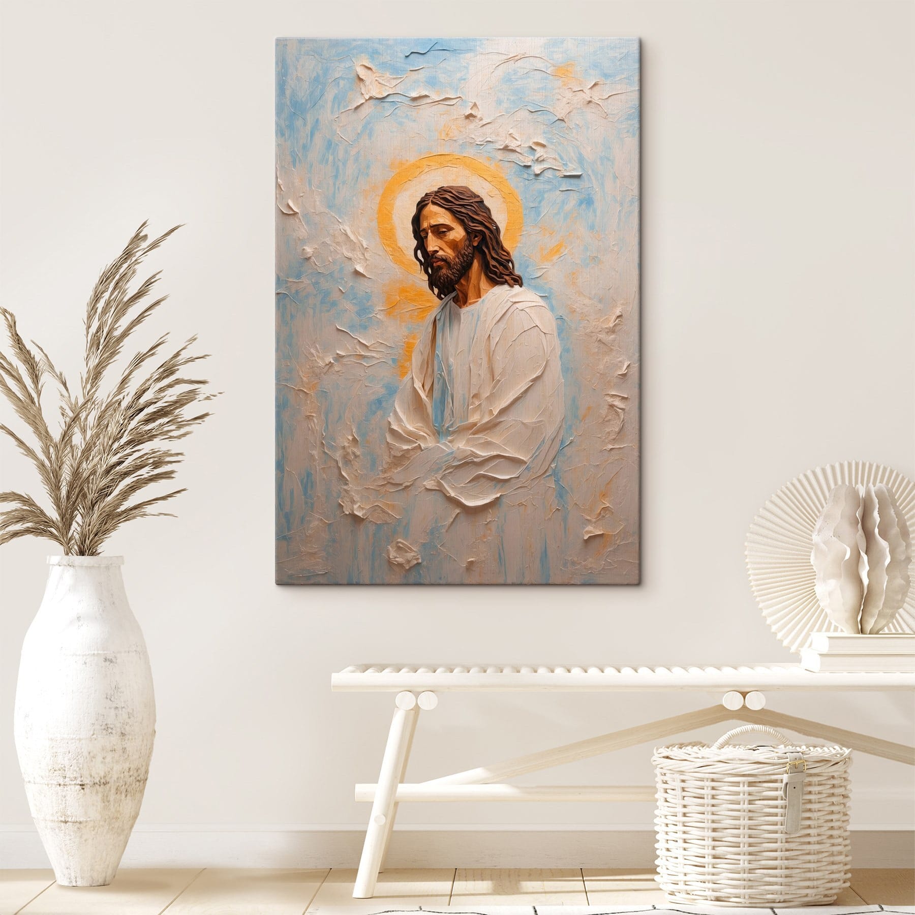 Painting of a man with long hair and a crown