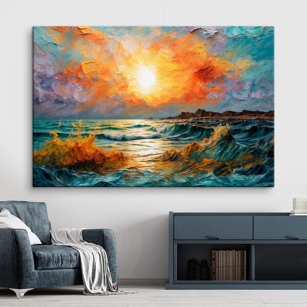 Cuadros Cuadros Cuadro de una puesta de sol sobre una masa de agua (SKU: s42920)