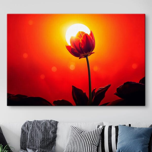 Cuadros Un tulipán rojo con el sol detrás (SKU: s42922) Cuadros Cuadros Un tulipán rojo con el sol detrás (SKU: s42922)