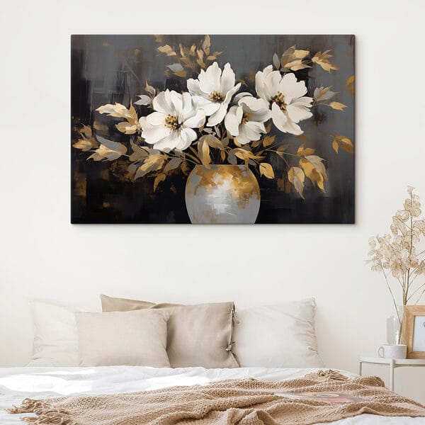 Painting of white flowers in a vase Painting of white flowers in a vase