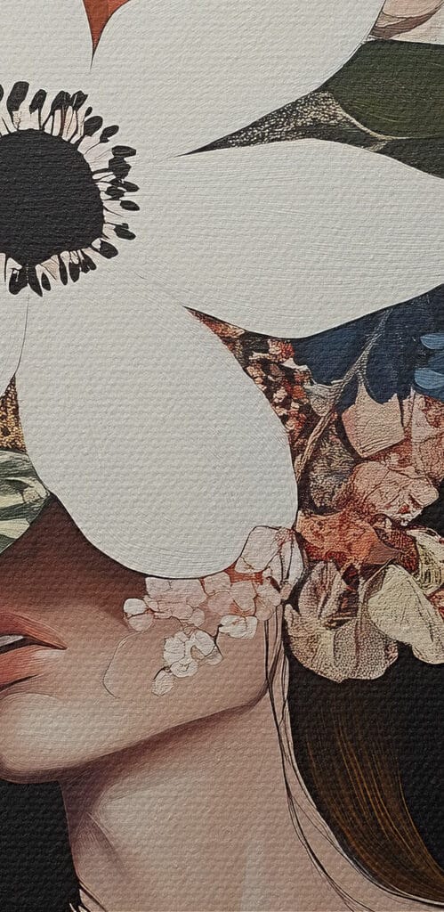 Painting of a woman with flowers on her face