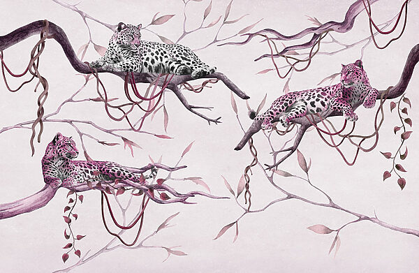 Grupo de leopardos tumbados en la rama de un árbol Grupo de leopardos tumbados en la rama de un árbol