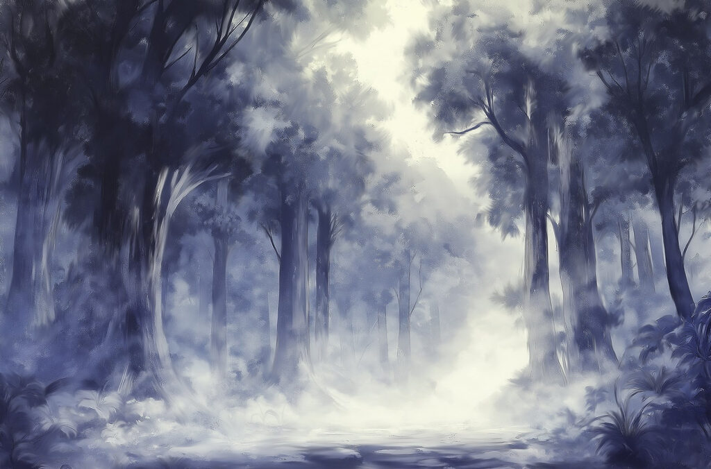 Bosque brumoso con árboles Bosque brumoso con árboles