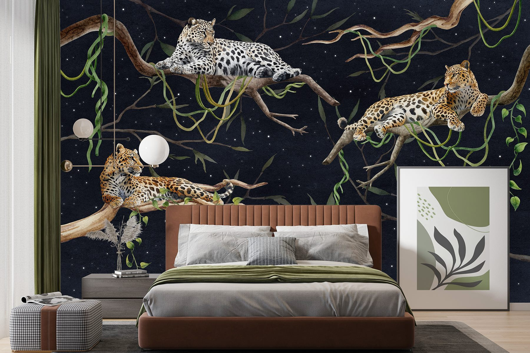 Group of leopards lying on branches Group of leopards lying on branches