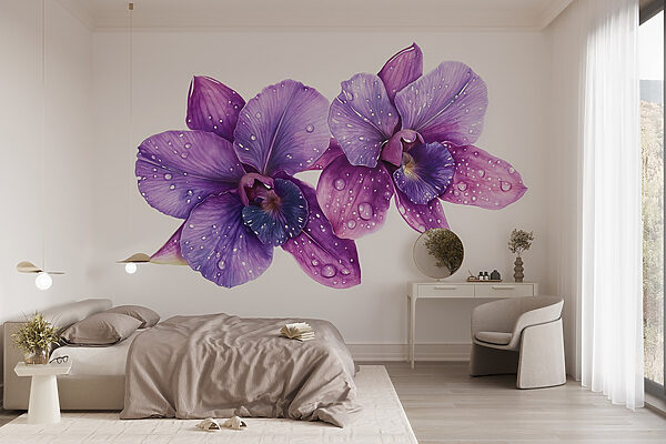 Flores moradas con gotas de agua Flores moradas con gotas de agua