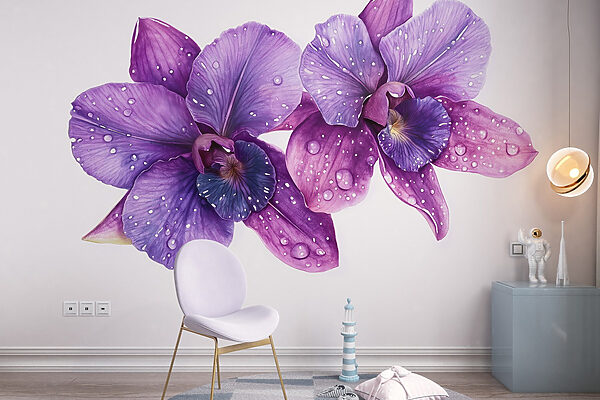 Flores moradas con gotas de agua Flores moradas con gotas de agua
