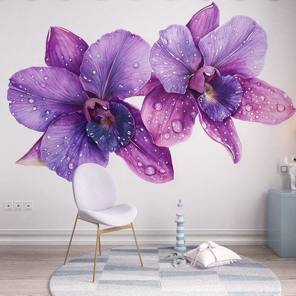 Flores moradas con gotas de agua Flores moradas con gotas de agua