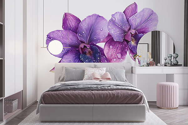 Flores moradas con gotas de agua Flores moradas con gotas de agua