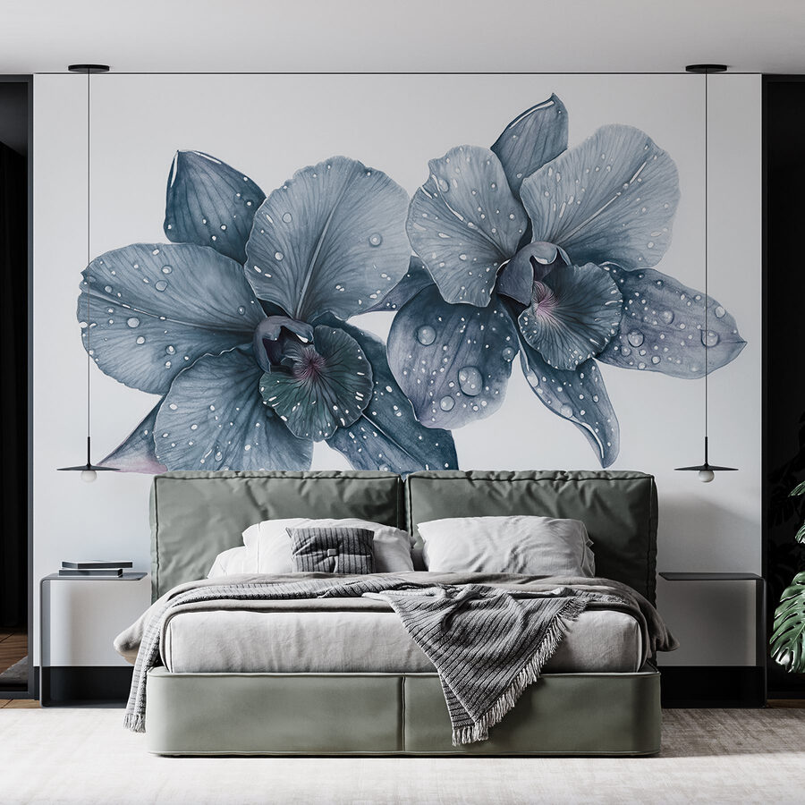 Delicadas flores con gotas de rocío