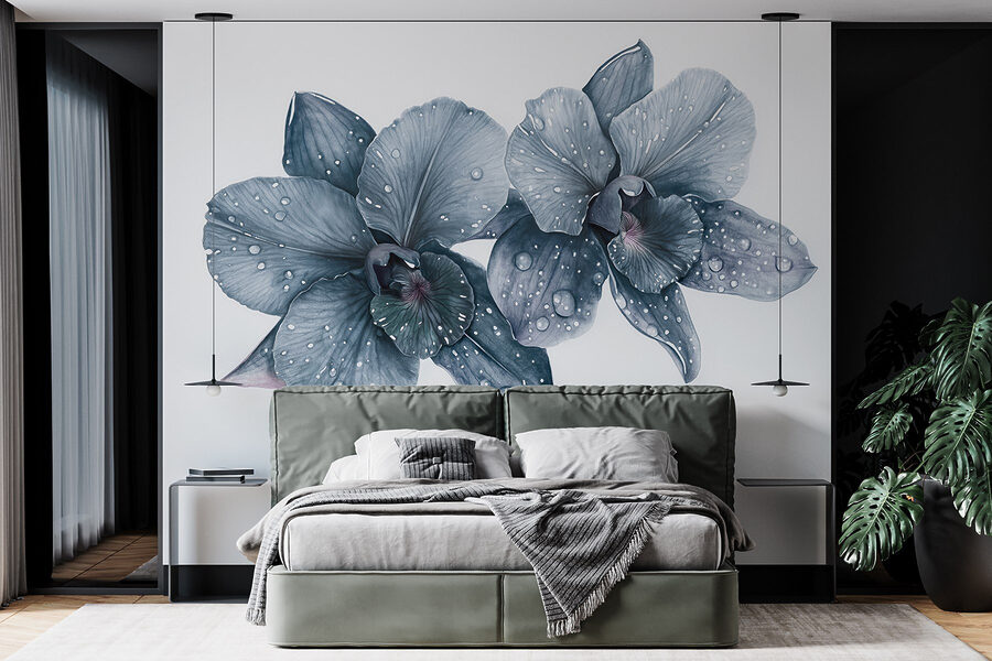 Delicadas flores con gotas de rocío