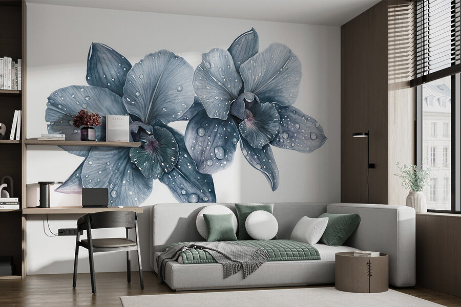 Delicadas flores con gotas de rocío