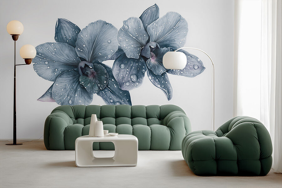 Delicadas flores con gotas de rocío