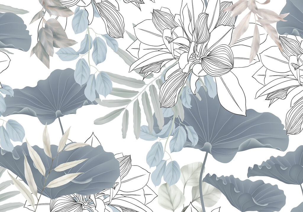 Motivo floral con hojas y flores Motivo floral con hojas y flores