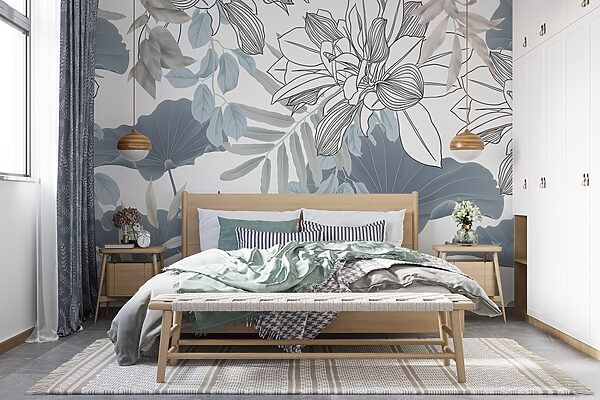 Motivo floral con hojas y flores Motivo floral con hojas y flores