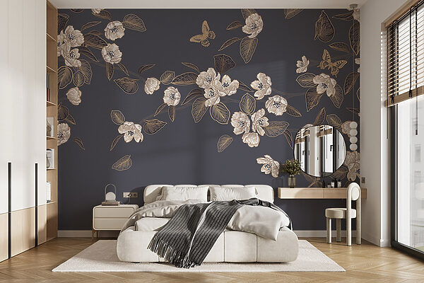 Flores y hojas blancas sobre fondo gris Flores y hojas blancas sobre fondo gris