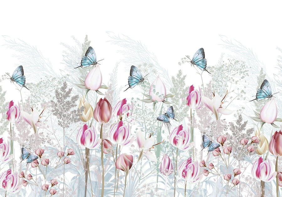 Fotomurales Mariposas revoloteando entre flores. - Imagen 5