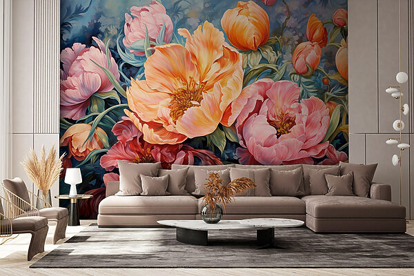 Painting of flowers on a blue background Painting of flowers on a blue background