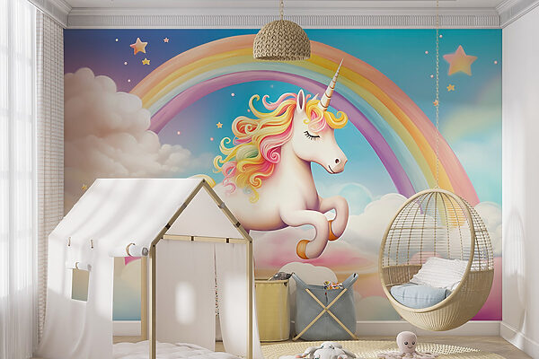 Unicornio con arco iris y nubes Unicornio con arco iris y nubes